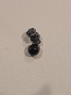 Pandora Silver Floral Bail with Faceted Black Bead Charm